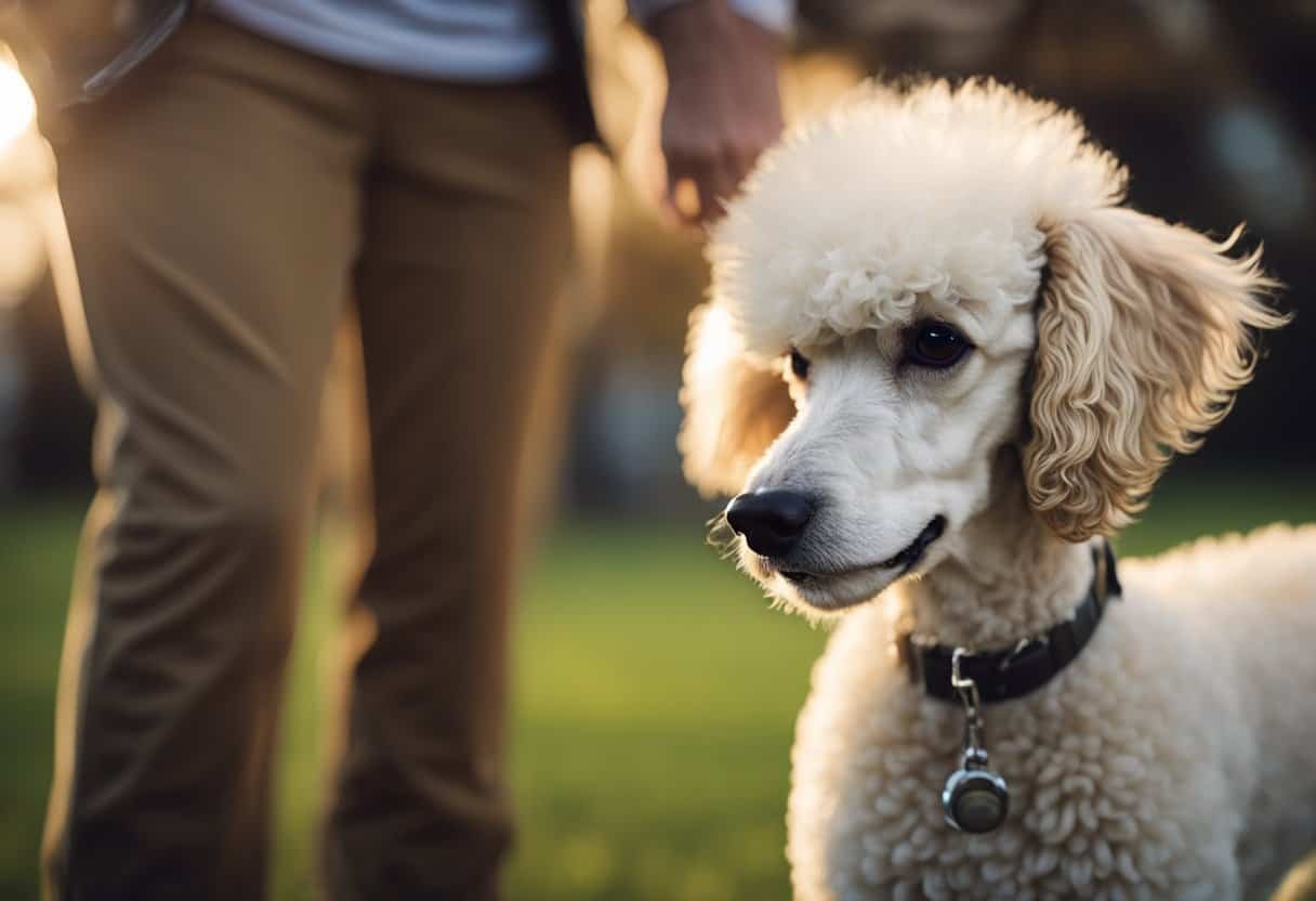 A poodle nuzzles against its owner A poodle nuzzles against its owner