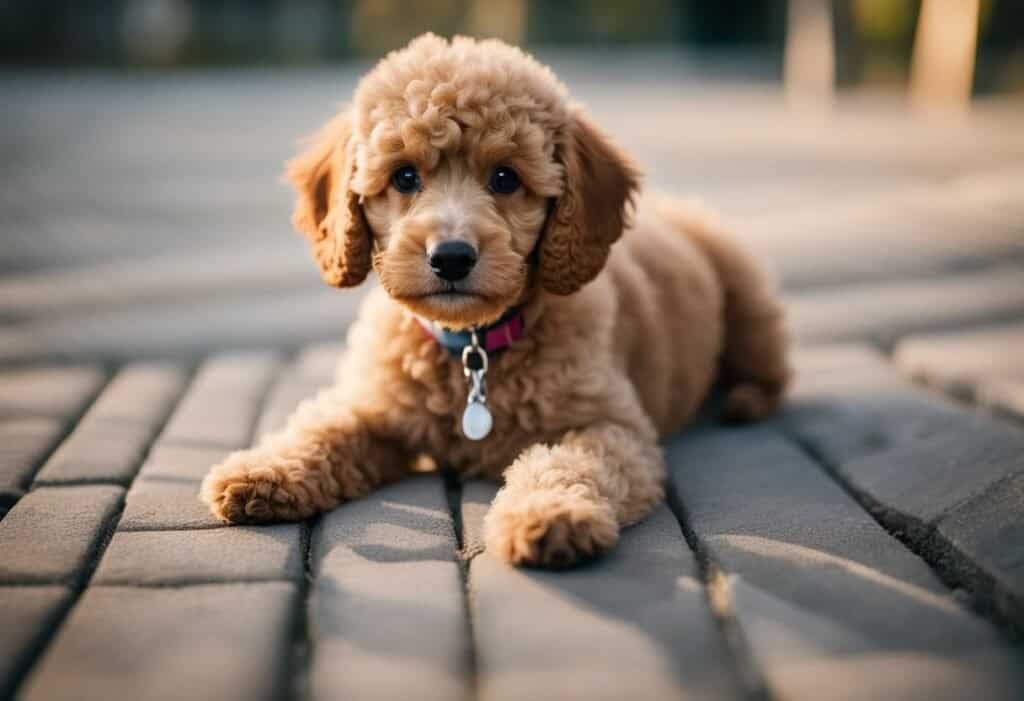 A poodle puppy grows from a tiny, fluffy ball to a lively, playful dog in the first 6 months. It learns to walk, explore, and socialize with other dogs